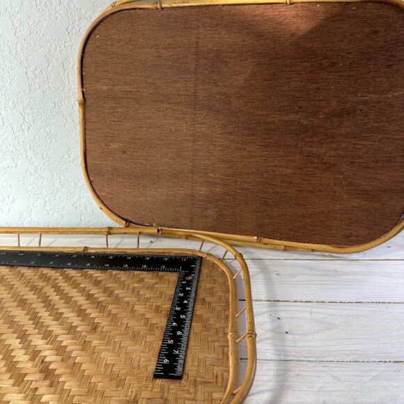 Matching Pair of Large Decorative Bamboo Trays 19in x 13 in - Picture 2 of 10
